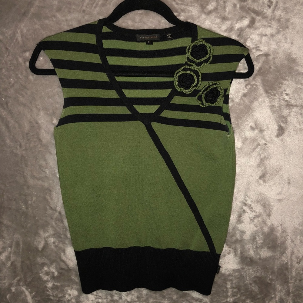 BCBGMaxAzria Green Blouse with Floral Accent